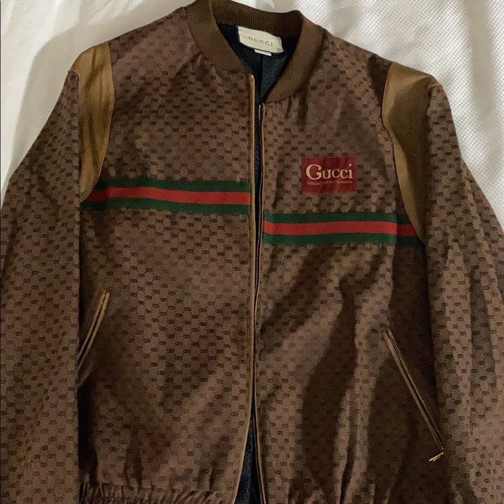 Authentic - Large Brown Gucci GG Motif Bomber Jacket
